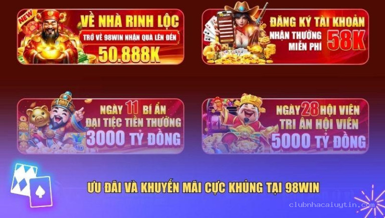 98Win luôn biết cách chiều lòng người chơi bằng những chương trình khuyến mãi hấp dẫn