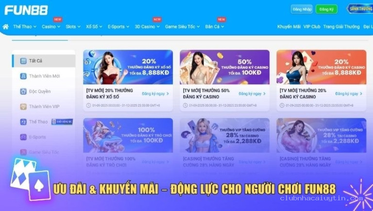 Tổng hợp ưu đãi khủng chỉ có tại Fun88
