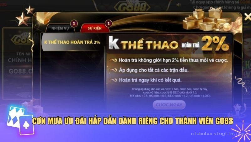 Go88 luôn “chiều lòng” người chơi bằng các chương trình khuyến mãi đặc biệt